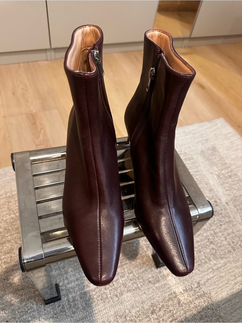 Steve Madden Delvie Burgundy Leather Square-Toe Ankle Booties